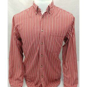 IZOD Red Striped Cool Breathable Cotton L/S Button Down Shirt Mens S